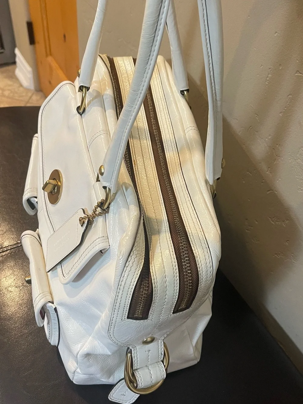 Coach Peyton limited edition Legacy White Satchel Gold Hardware turnlock y2k